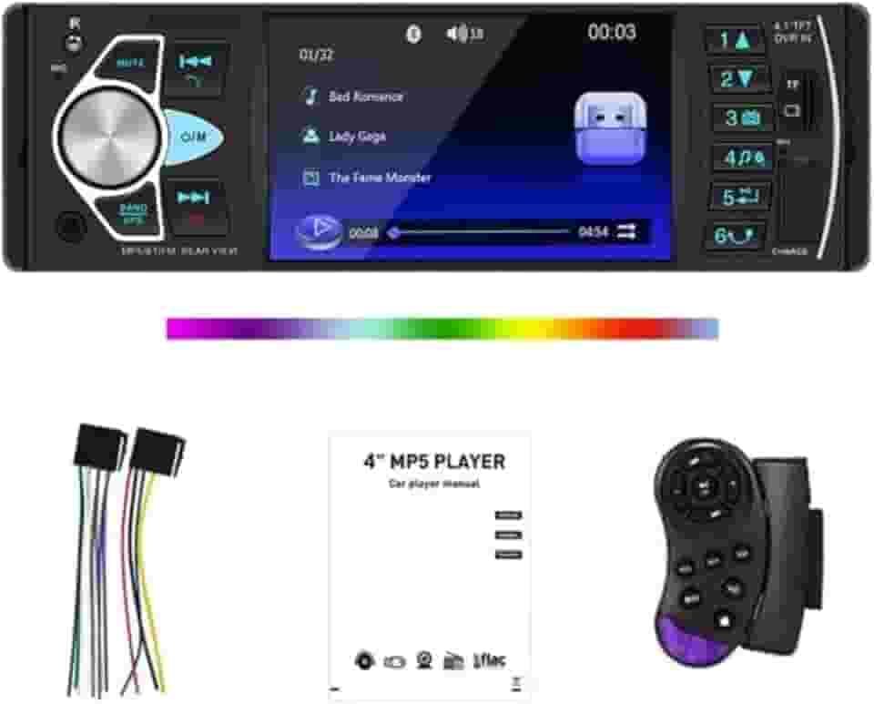 Som Automotivo Bluetooth,Tela HD de 4.1 Polegadas, Controle no Volante e Conexão para Subwoofer - Ideal para Segurança e Entretenimento em Viagens