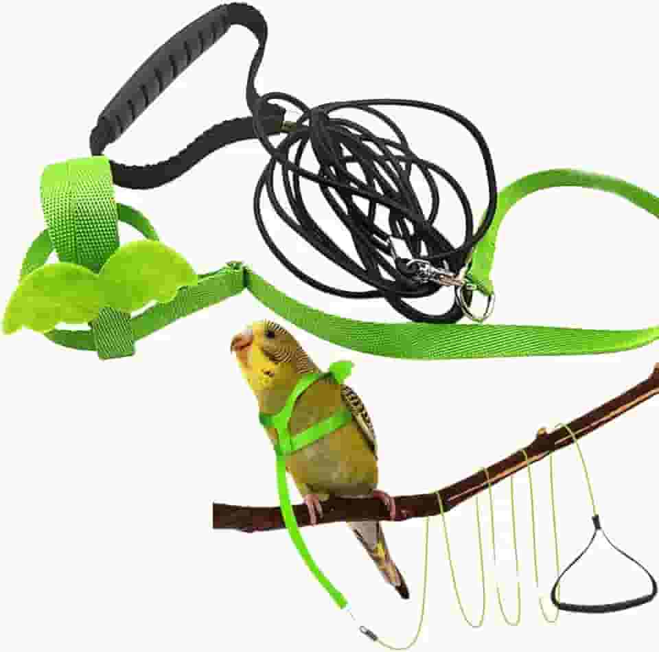 Peitoral e coleira de pássaro papagaio de estimação, design de treinamento ajustável, antimordida, corda de nylon para pássaros com asa fofa para papagaios, adequado para arara, cacatua, calopsita