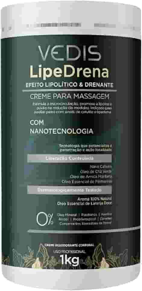 Creme de Massagem LipeDrena 1kg Vedis Profissional – Lipolítico e Drenante com Nanotecnologia