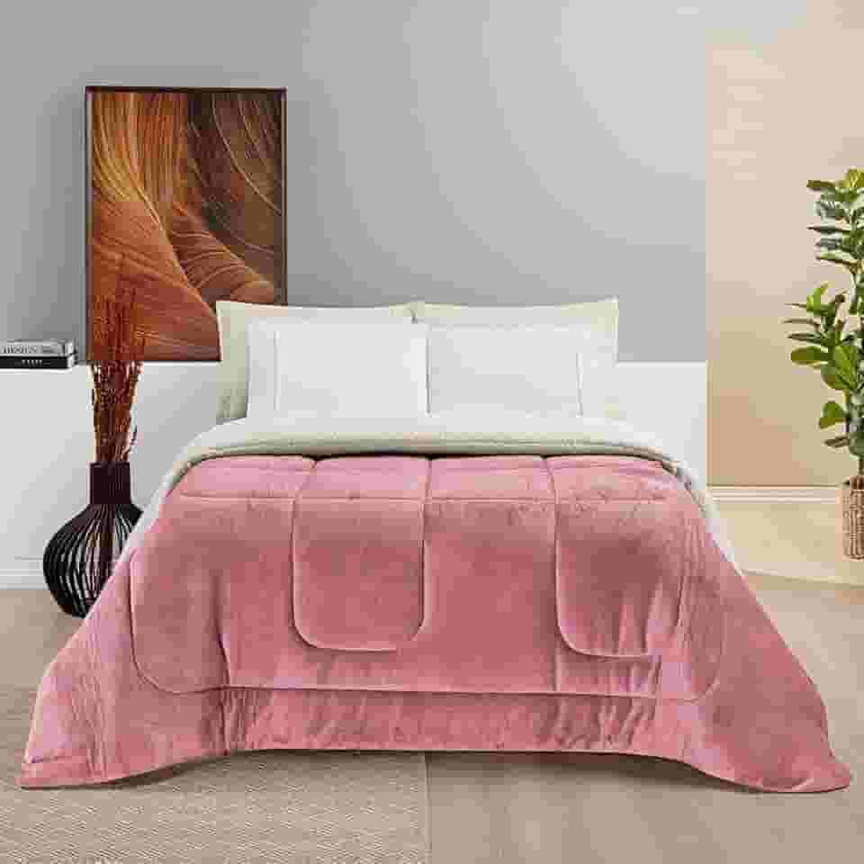 Cobertor QUEEN GIGANTE Manta Coberta Sherpa Macio Frio Intenso Grosso Coberdrom Dupla Face (Rose)