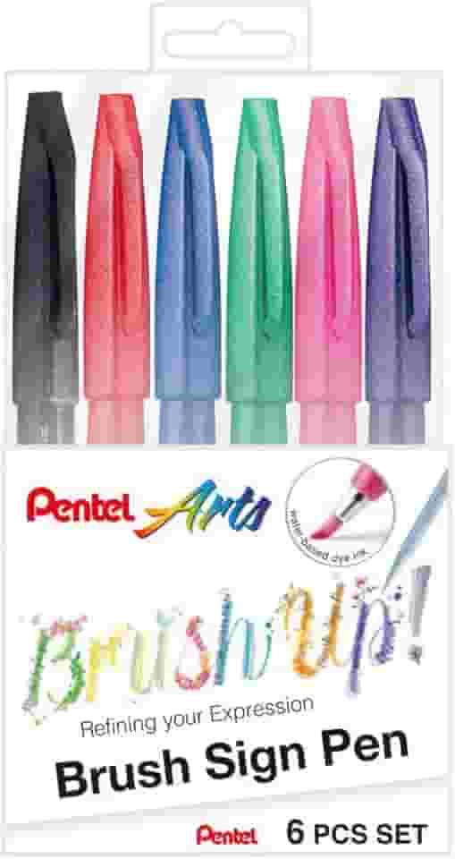 Pentel Kit Caneta Pincel Brush Sign Pen 06 Cores Tradicionais KITBRUSH-6T
