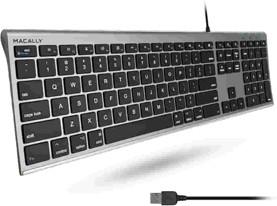 Teclado Macally ultrafino USB com fio para Apple Mac Pro, Space Grey