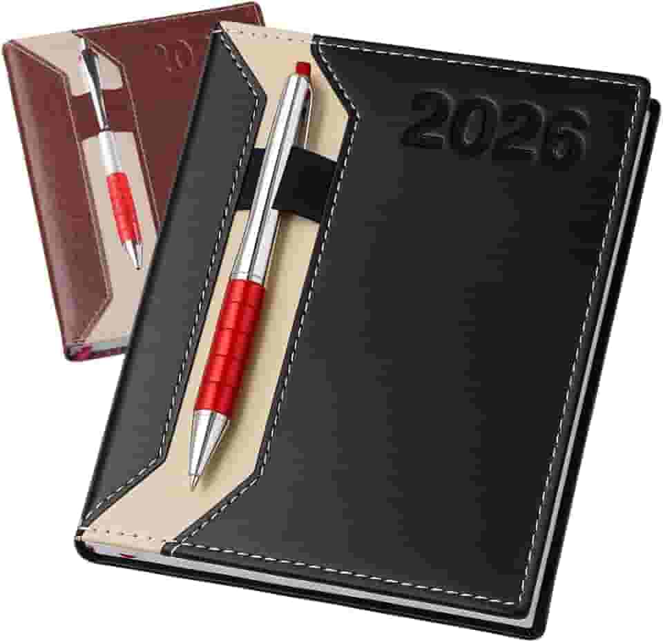 Agenda Diaria Executiva 2026 Capa Dura em Couro Sintético Planner Diario Caderno Anotações Anual Escolar Trabalho A5 (Preto)