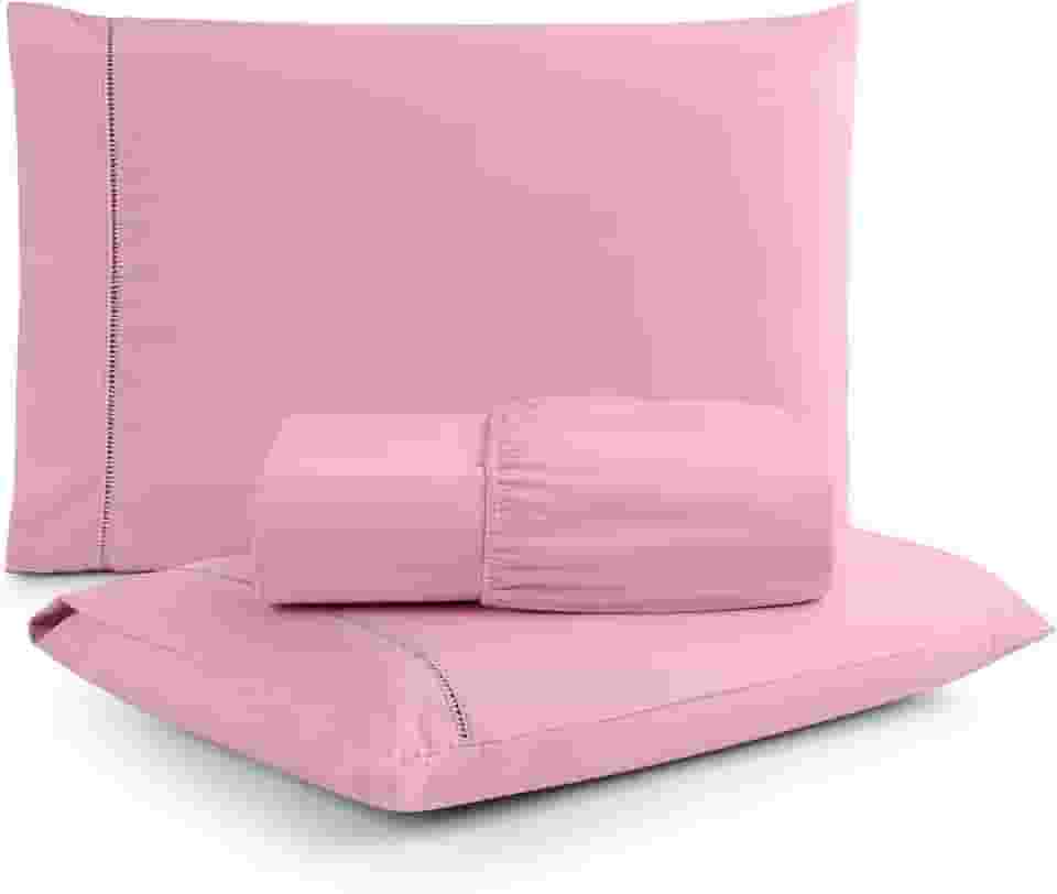 Jogo de Lençol Queen 3 Peças Micropercal 400 Fios com Ponto Palito | Toque de Hotel, Não Amassa e Anti Bolinha - Cor Rosê