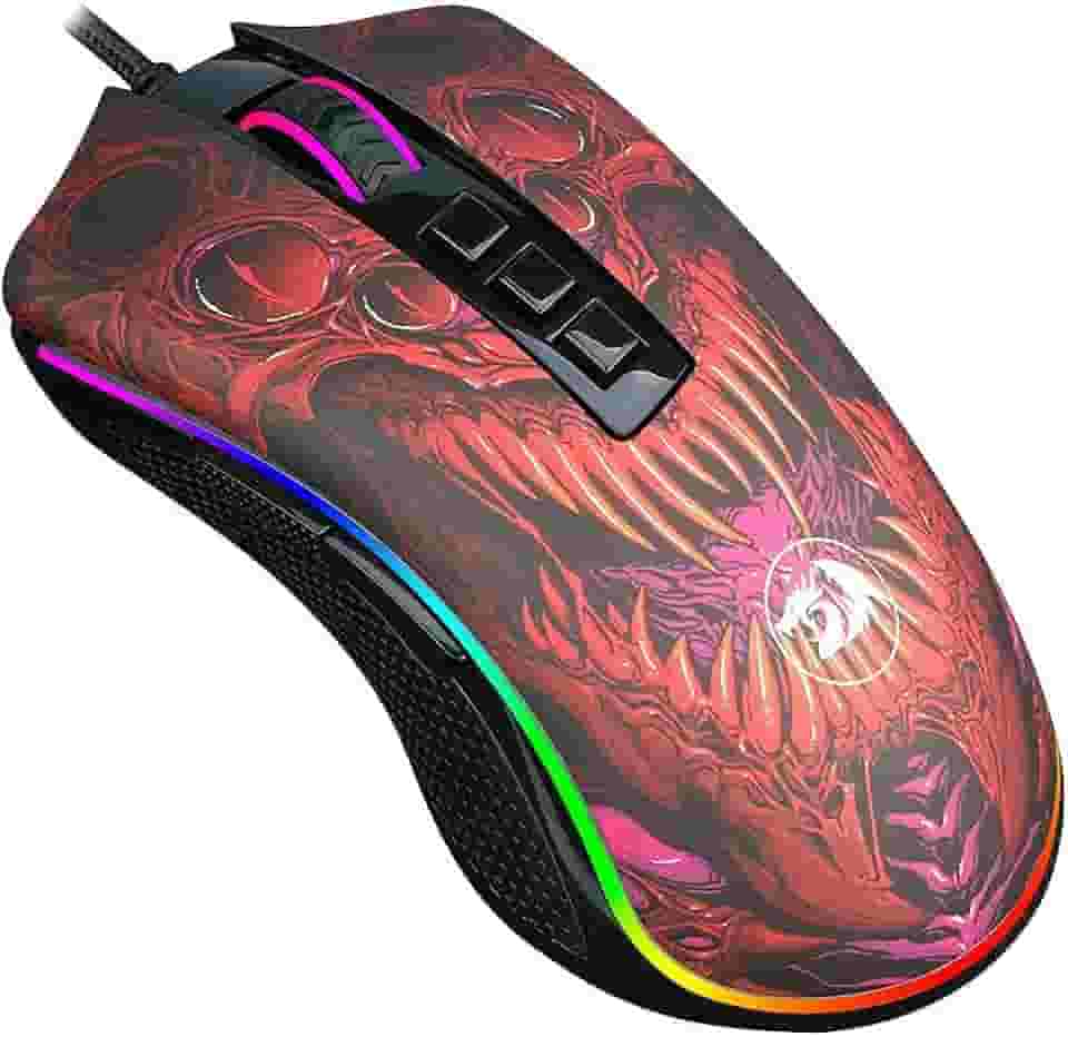 Mouse Gamer Redragon Infernal Dragon Ryu 8 Botões RGB 16000DPI - ID711, Preto e Vermelho