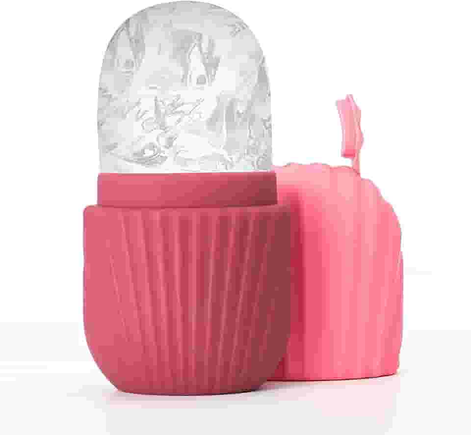 Massageador de rolo de gelo para rosto e pescoço, molde de gelo de silicone reutilizável para refrescar a pele, ferramenta natural de cuidados com a pele (vermelho)