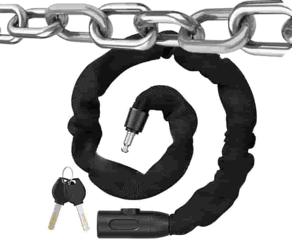 Cadeado Corrente Forte com Elos Lock Trava Para Bicicleta Moto Reforçada Sem Cabos Segredo com Chave Revestida com Tecido Poliéster (900mm)
