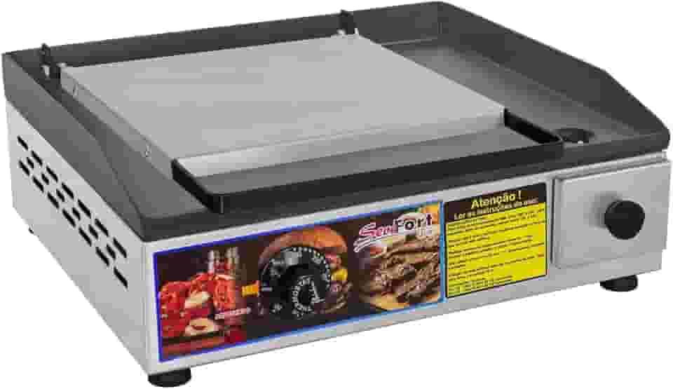 Chapa Elétrica Sevefort Grill em Inox Linha Prime com Abafador e Prensa Manual, 40x35cm, Termostato até 300°, 110V/220V, Sevefort Grill (220V)
