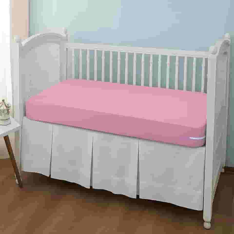 Capa Para Colchão de Berço Malha Gel Grossa Lisa Lavável C/Zíper Ajustável Reforçada 1,30cm x 70cm (Rosa bebê)