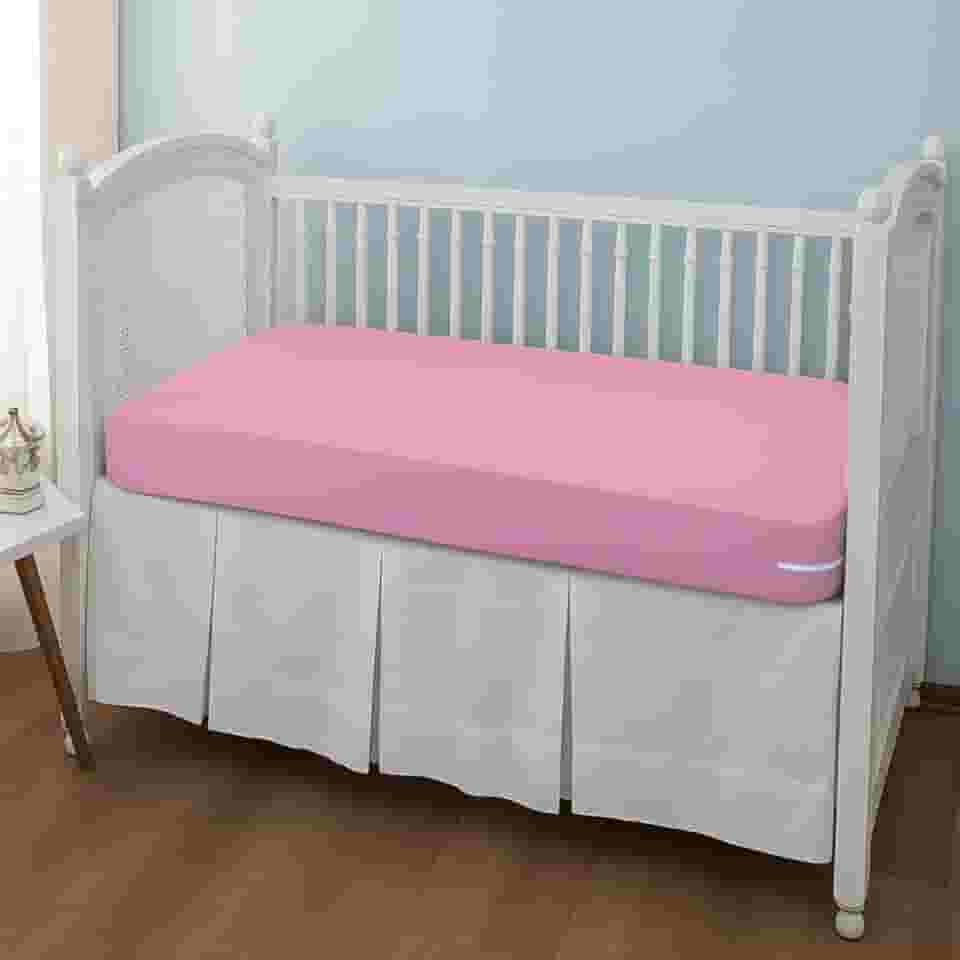 Capa Para Colchão de Berço Malha Gel Grossa Lisa Lavável C/Zíper Ajustável Reforçada 1,30cm x 70cm (Rosa bebê)