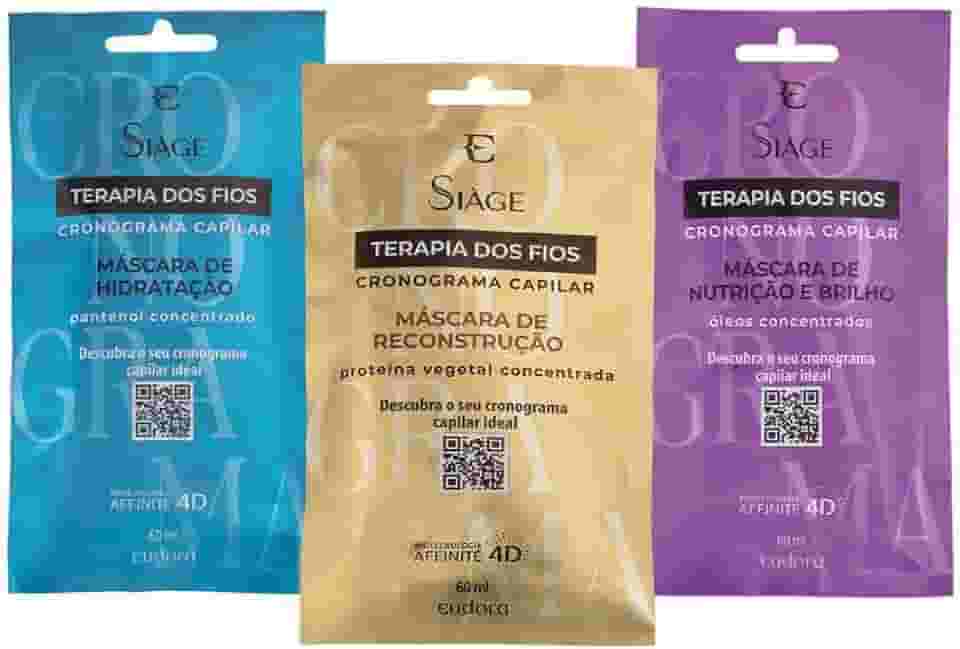 Eudora Kit Cronograma Capilar Siàge Terapia dos Fios Máscara Capilar: Reconstrução 60ml + Hidratação 60ml + Nutrição 60ml
