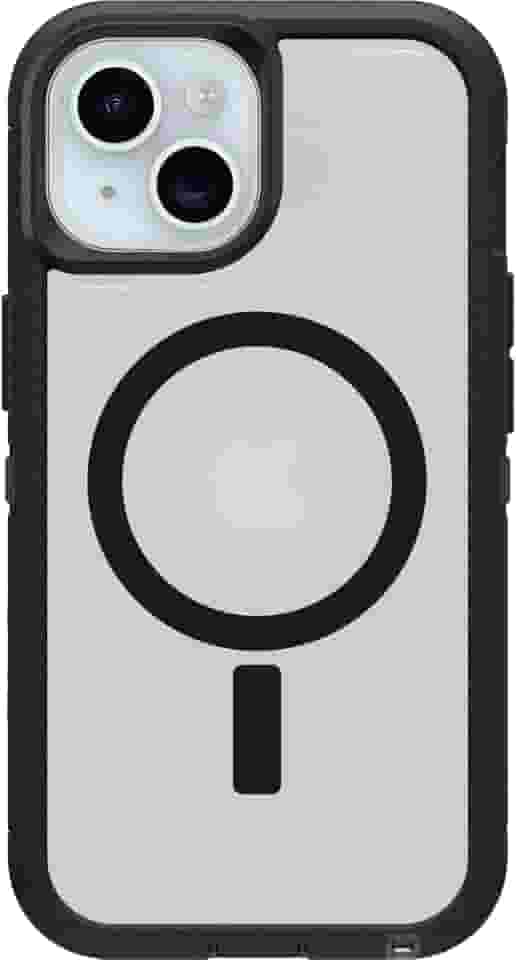 OtterBox Capa transparente para iPhone 16e, 15, 14 e 13 Defender Series XT - Lado escuro (preto/transparente), sem tela, resistente, encaixa no MagSafe, acessório de cordão