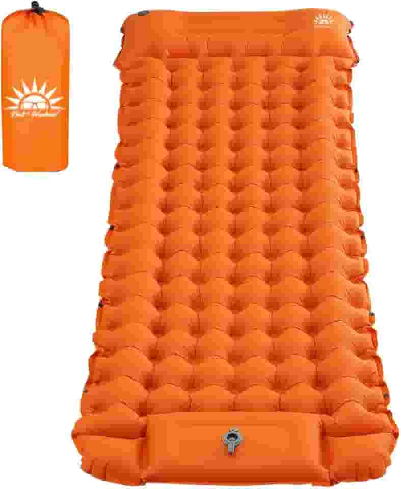 Colchonete Camping Colchão Inflável Solteiro, Praticidade e Conforto,Acampamento Acessorios,198x67x6cm (Laranja)