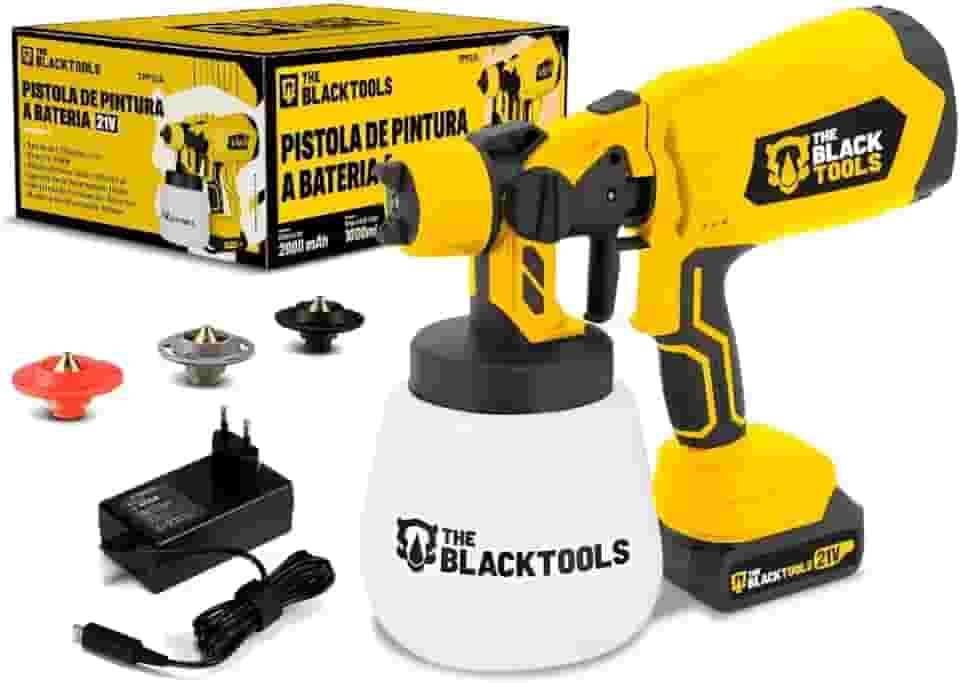 Pistola de Pintura a Bateria 21V The Black Tools TPP21A – 500W, Reservatório 1000ml, 4 Bicos, Controle de Fluxo, Bivolt
