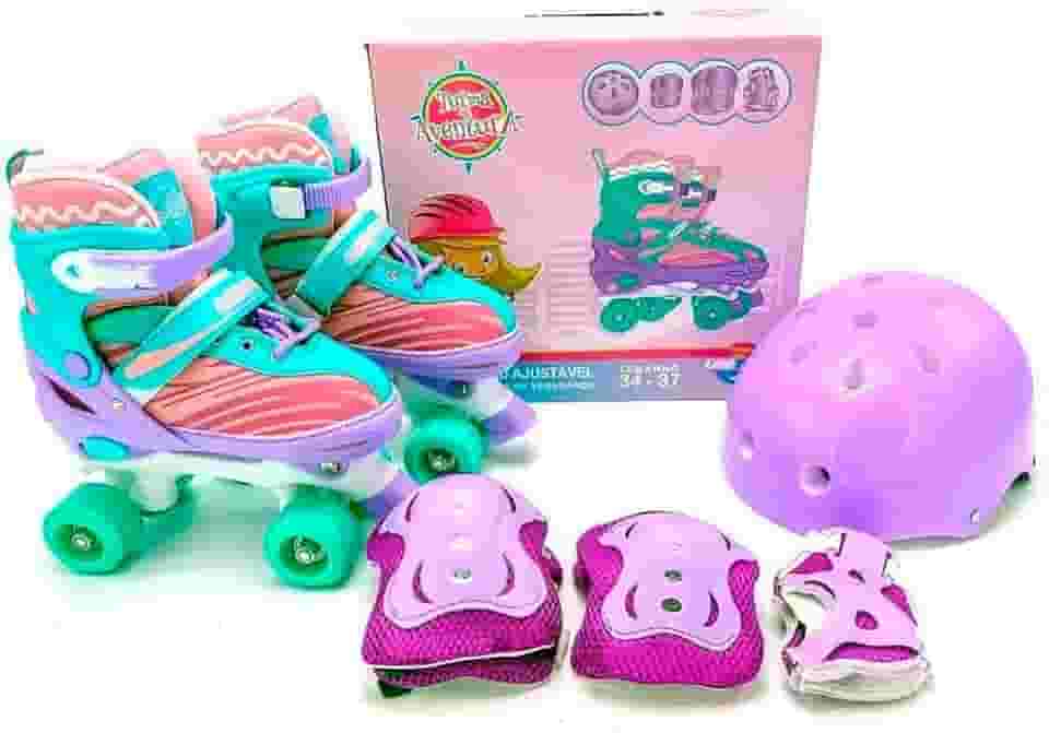 Patins Quad Ajustável Kit com Acessórios de Segurança Turma da Aventura do 34/37 - Unitoys