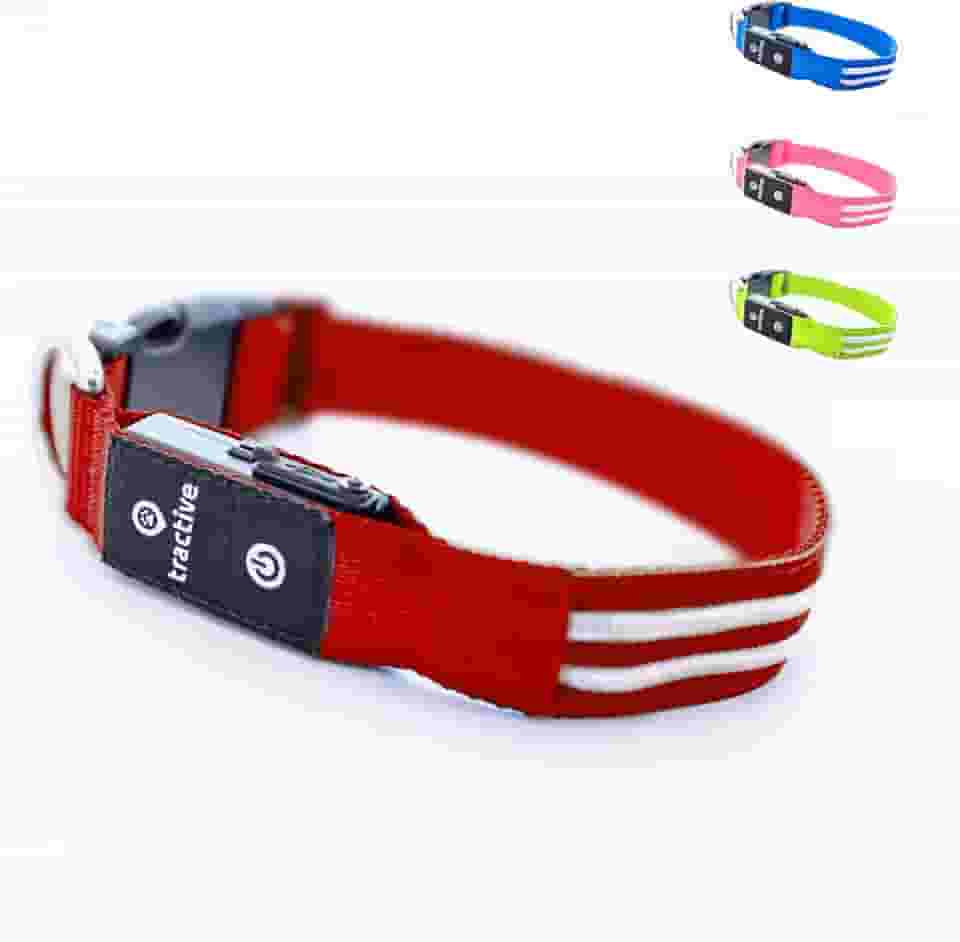 Tractive Coleira para cachorro com iluminação LED recarregável por USB à prova d'água (vermelha)