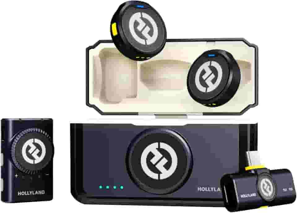 Hollyland Lark M2 Microfone de Lapela Sem Fio, Mini Microfone 48kHz/24bit, Cancelamento de Ruído para Gravação e Transmissão, Compatível com iPhone/Camera/Android/PC(2TX+2RX+Estojo de Carregamento)