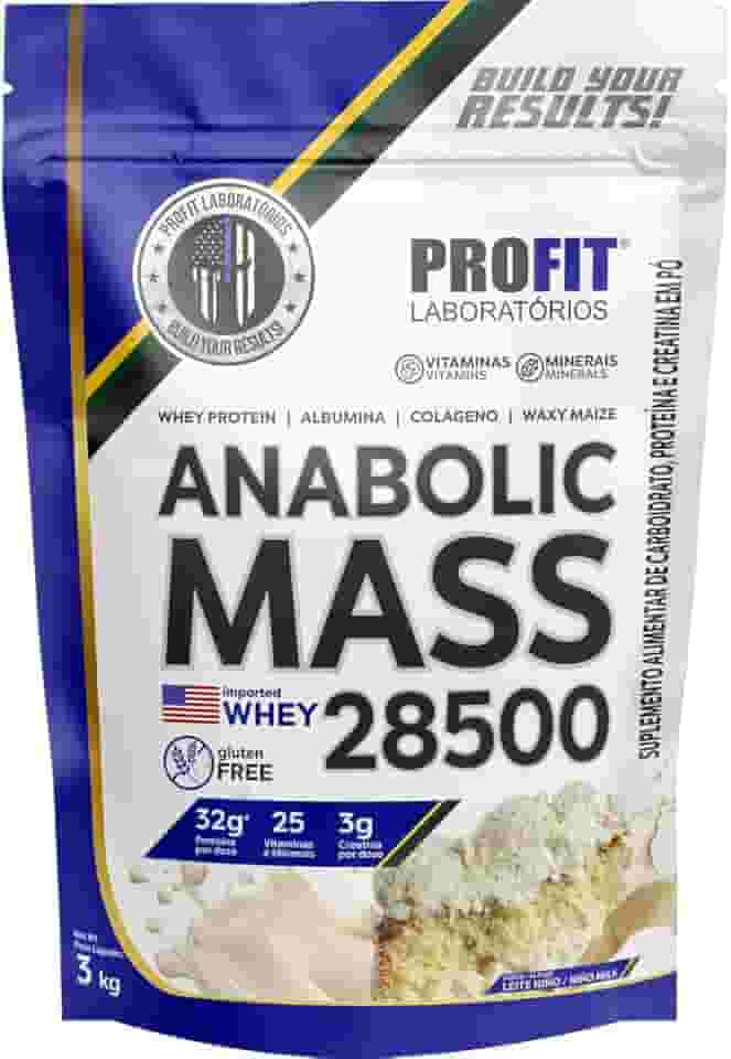 Hipercalóricos Anabolic Mass 28500 Bulking Refil 3kg- Profit Laboratórios (3000g, Leite Ninõ)