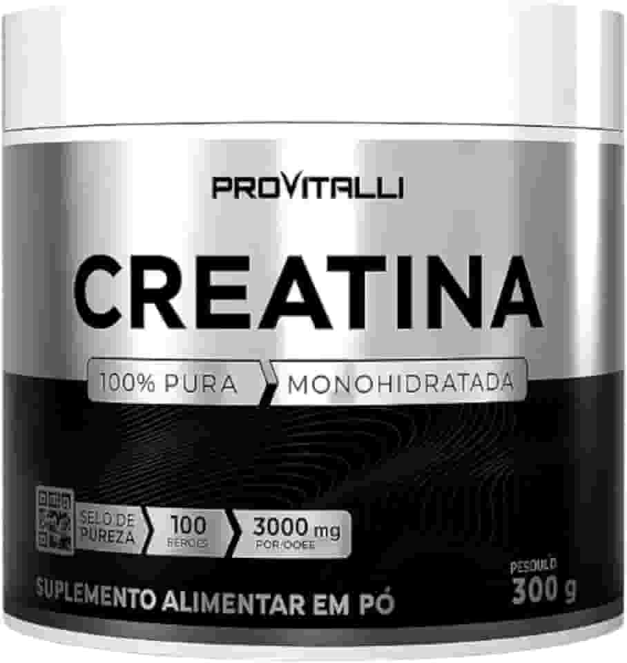 Creatina Monohidratada 100% Pura 300g ProVitalli - Creatine Importada, Acompanha Colher Dosadora, Auxilia no Ganho de Massa Muscular Força e Resistência.