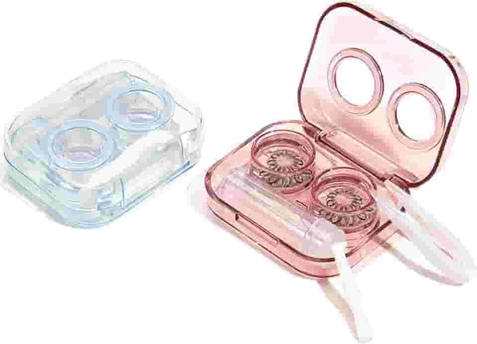 Conjunto de 2 capas de lentes de contato, itens essenciais de viagem com kit de ferramentas removedoras e frasco de solução, caixa de armazenamento de lentes de contato transparente para viagens, casa