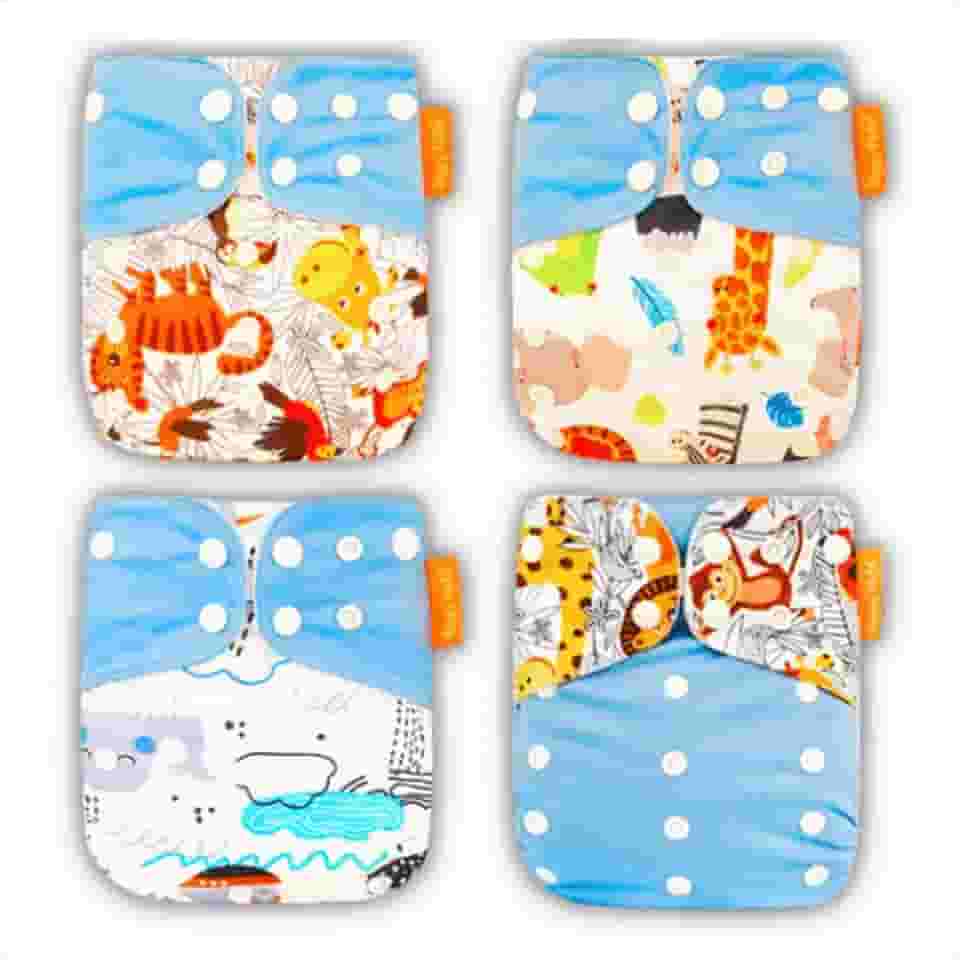 Kit 4 Fraldas Ecológicas de Pano Premium + 4 Absorventes 6 Camadas