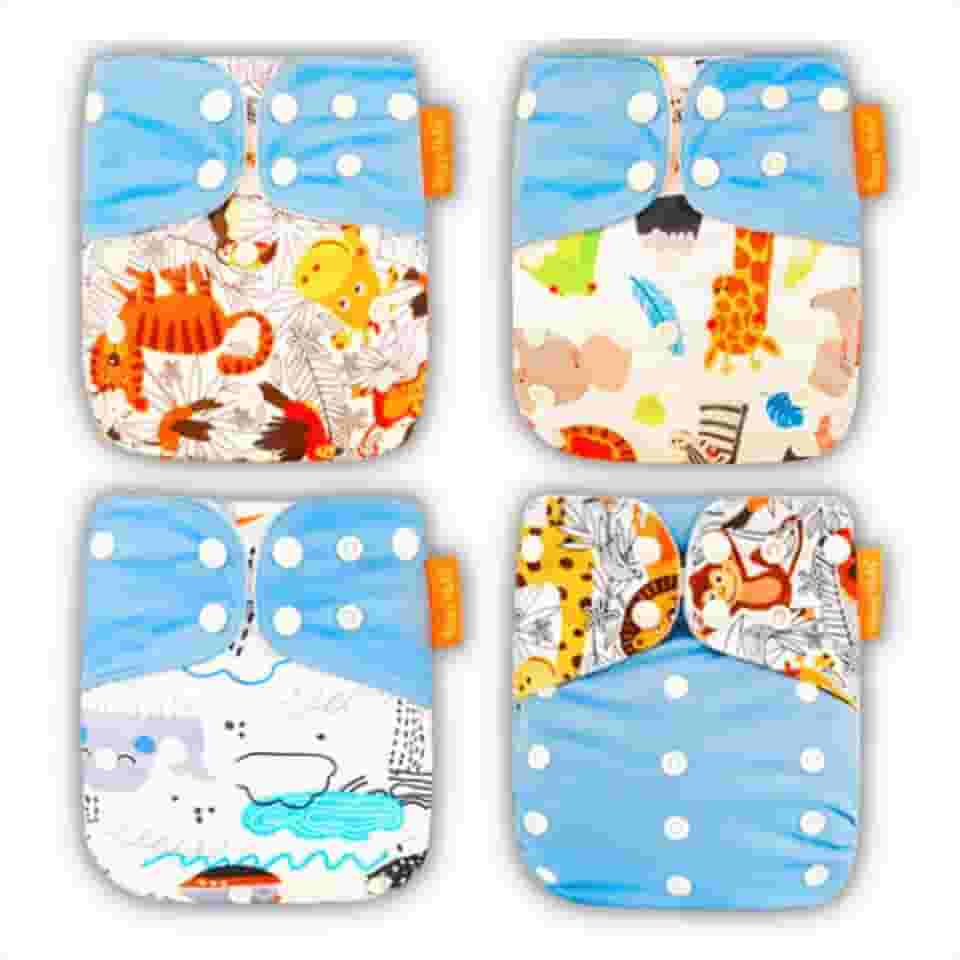 Kit 4 Fraldas Ecológicas de Pano Premium + 4 Absorventes 6 Camadas