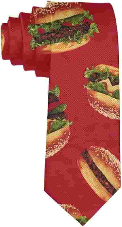 Gravata masculina moderna gravata de hambúrguer vermelha engraçada seda poliéster novidade gravata - tamanho único, Hambúrguer vermelho engraçado, tamanho �nico