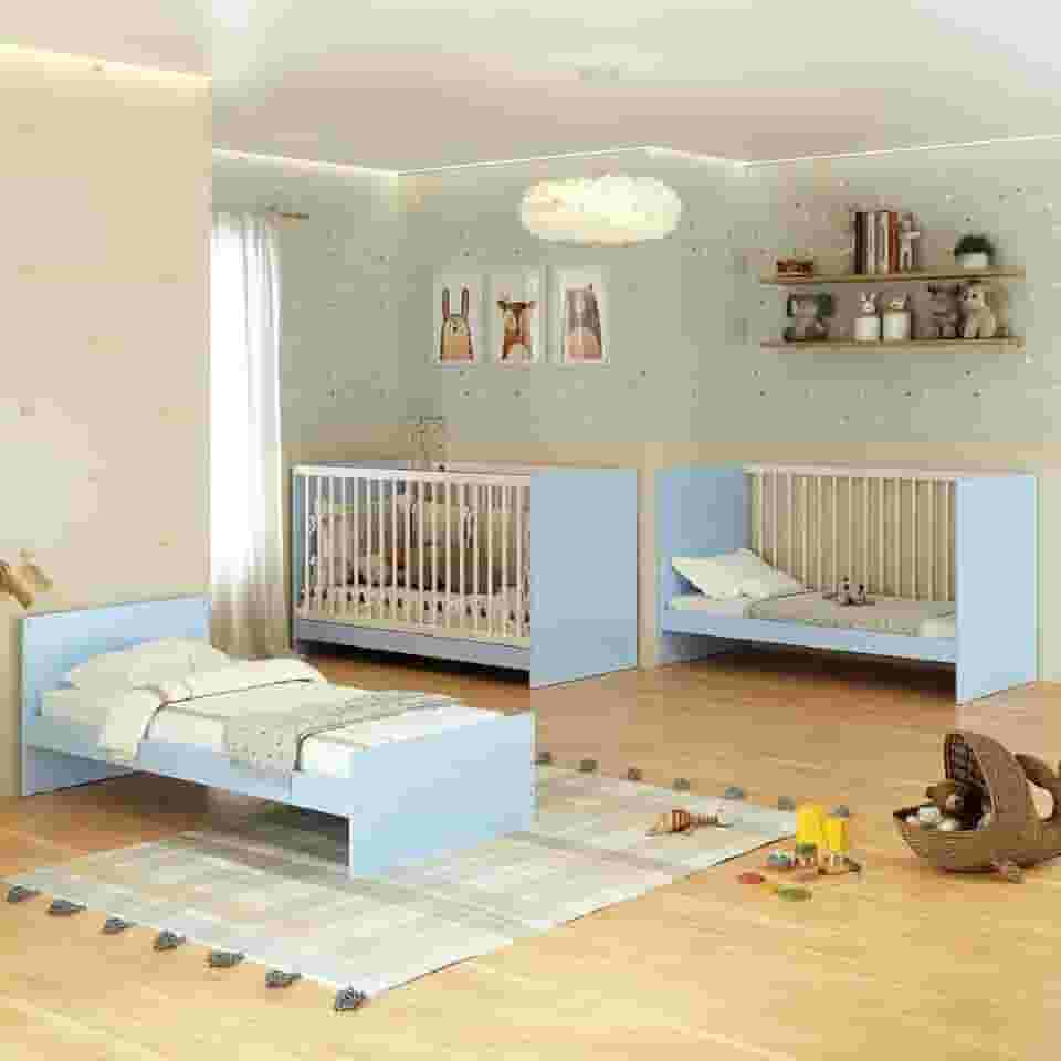 Berço 3 em 1 para Colchão 60 x 130 cm Multimóveis Mp0527g - Azul/branco