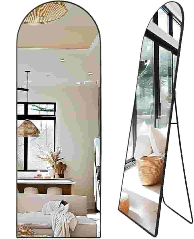 Espelho de Corpo Inteiro Arco 170x70cm Moldura Preta em Alumínio Chão e Parede