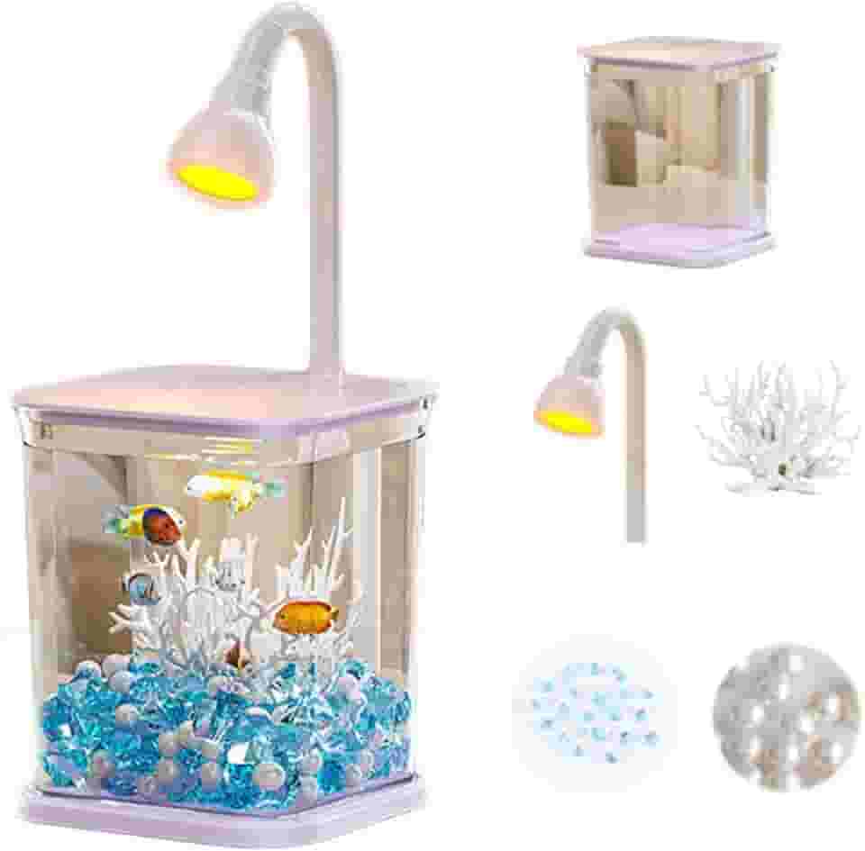 Aquário decorativo, aquário para iniciantes com luzes LED dobráveis, aquário de folha acrílica altamente transparente e inquebrável para mesa, quarto
