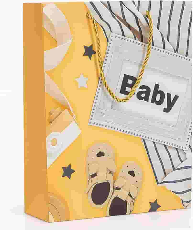 Sacola De Presente Baby com Glitter 32x26x10cm – Tema Infantil Para Chá De Bebê E Nascimento (Amarelo - Baby)
