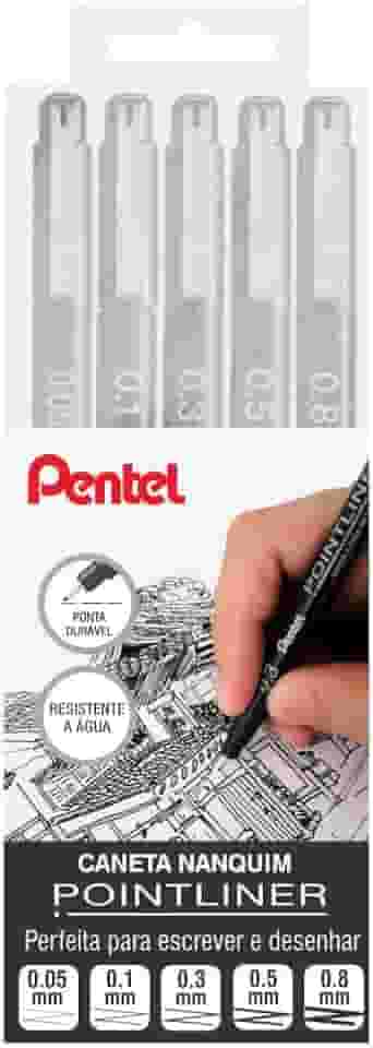 Pentel Kit Nanquim Pointliner 05 Pontas KITPOINTLINER