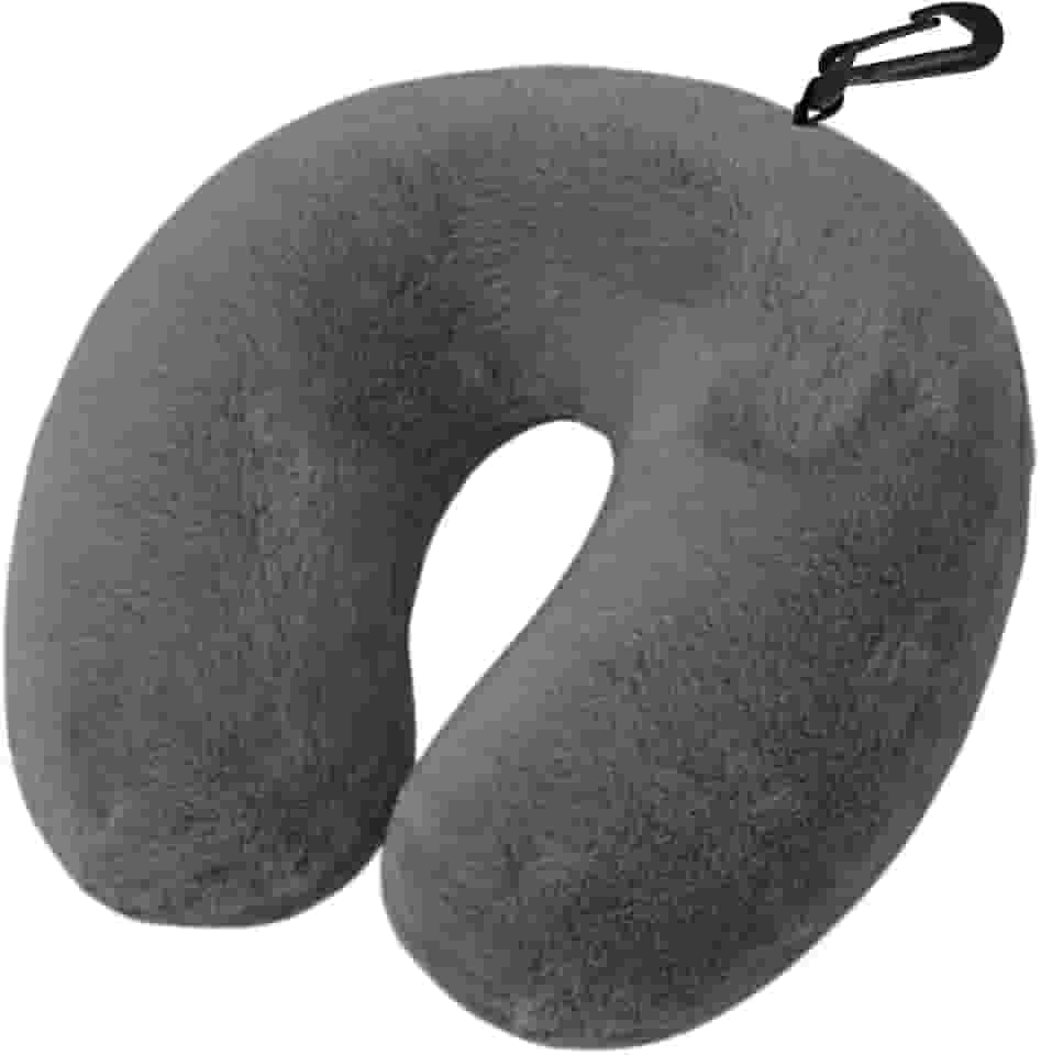 Almofada de Pescoço para Viagem com Enchimento de Silicone Anti-Alérgico, Tecido Fleece Extra Macio, Apoio Cervical Confortável, com Zíper e Mosquetão (Cinza)