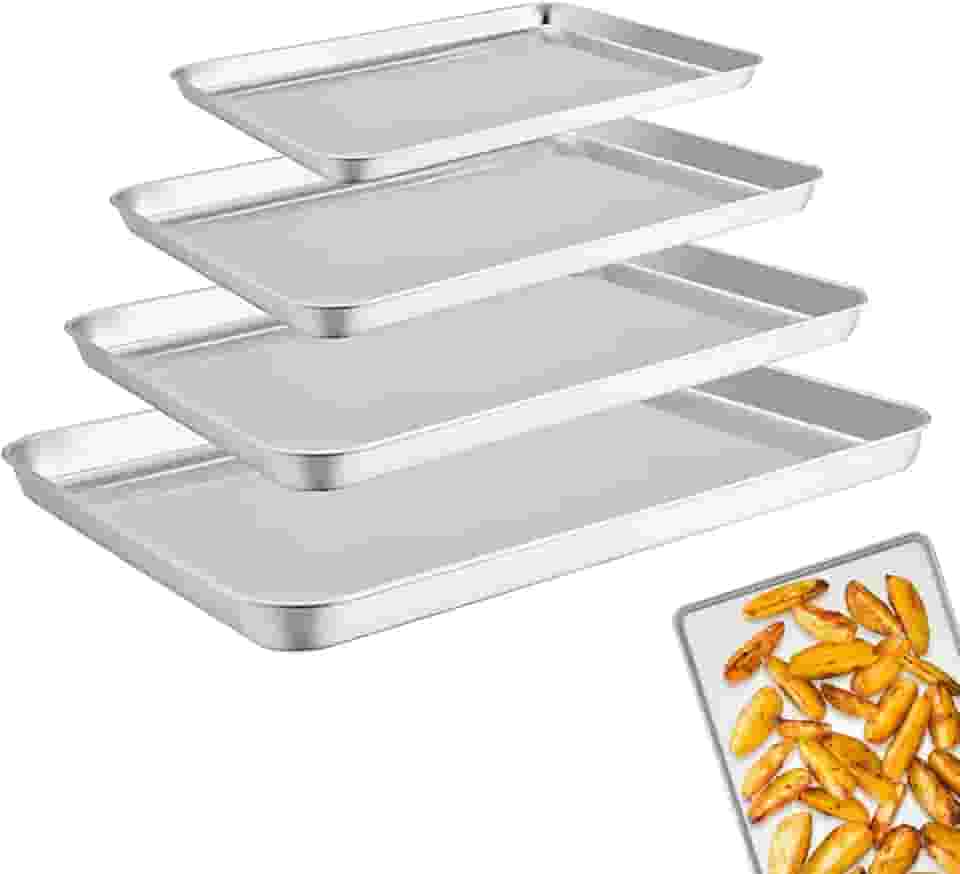 Kit 4 Fôrmas para Assar, Assadeira de 304Aço Inoxidável, Fôrma para Biscoitos, Não Tóxica e Saudável, Livre de Ferrugem e Fácil de Limpar - Lavável na Lava-Louças