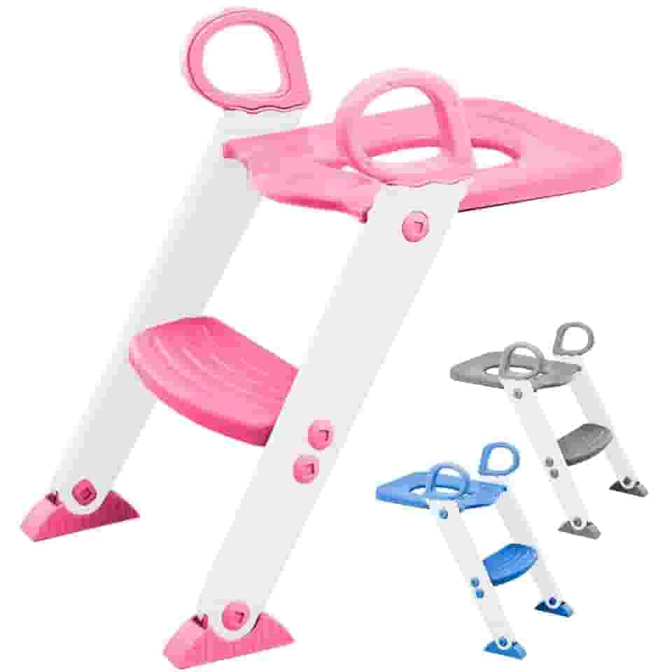 Assento Redutor Infantil Vaso Sanitário Privada Com Escada Trono Troninho (Rosa)