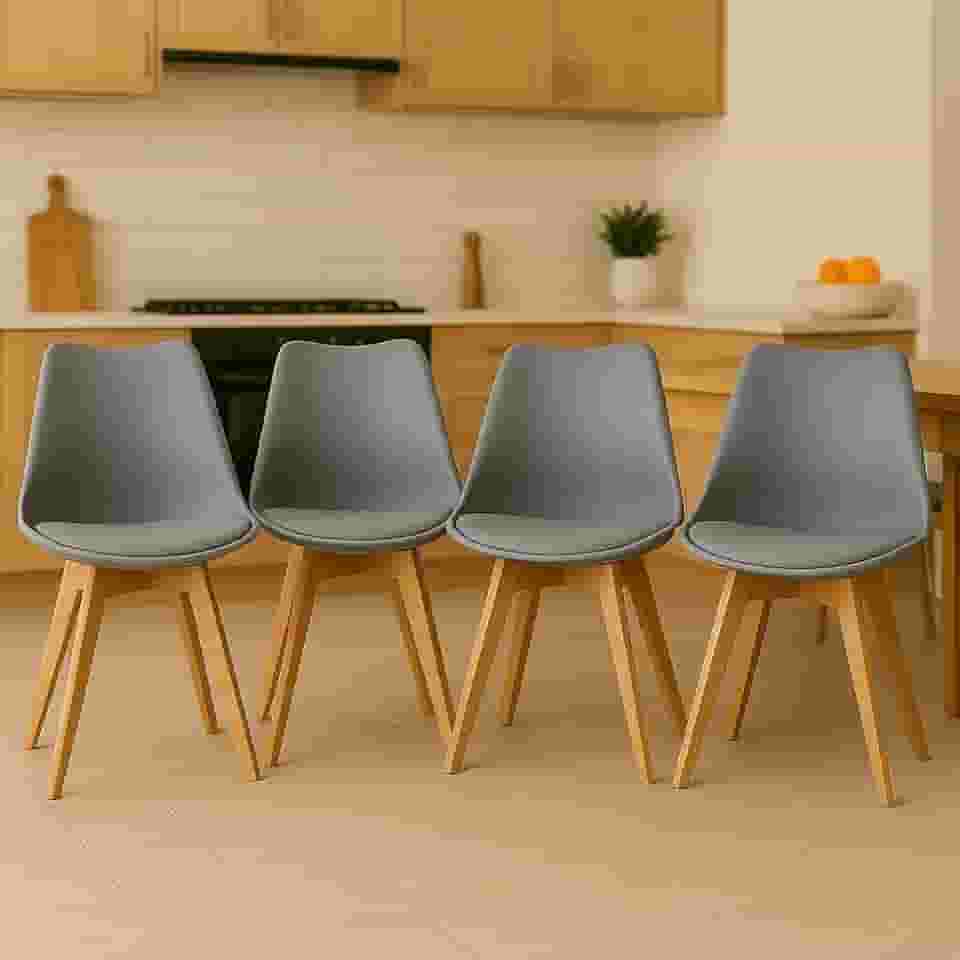 Kit 4 Cadeiras para Sala Mesa de Jantar Leda Wood Saarinen Base de Madeira Cinzas