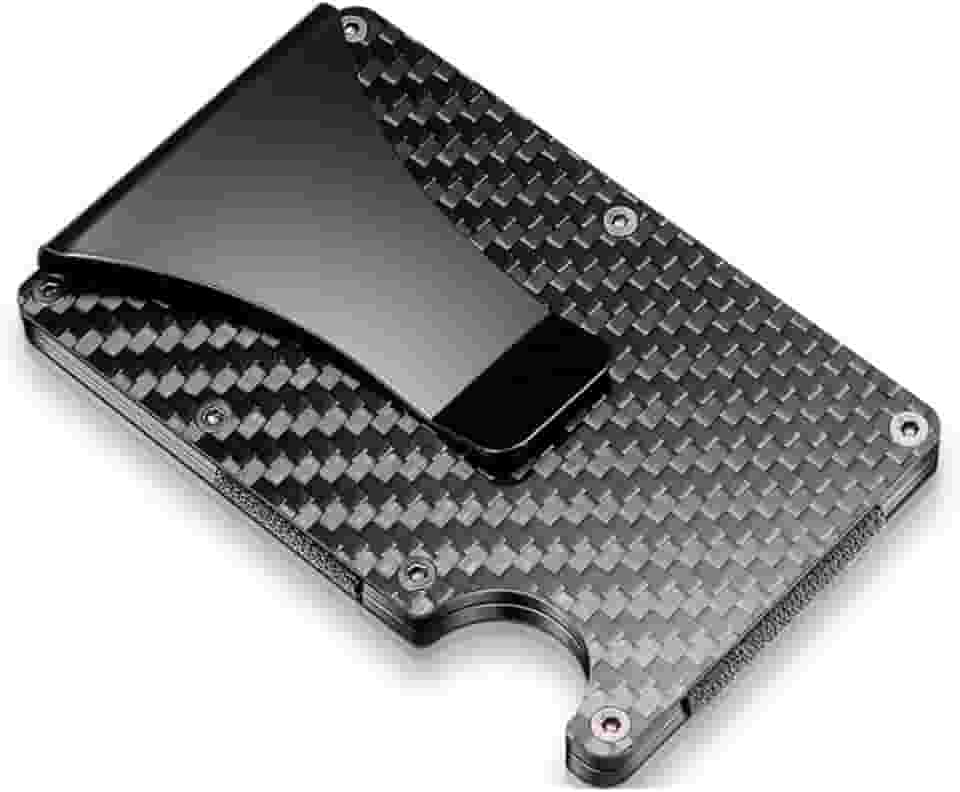 Carteira minimalista de fibra de carbono para cartão de crédito, clipe para dinheiro e porta-cartões RFID