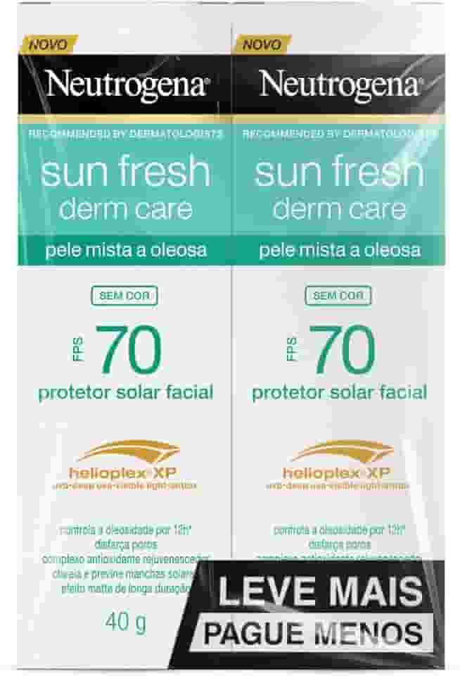 Protetor Solar Facial Para Pele Oleosa Derm Care, FPS 70, Sem Cor, Kit com 2 Unidades de 40g
