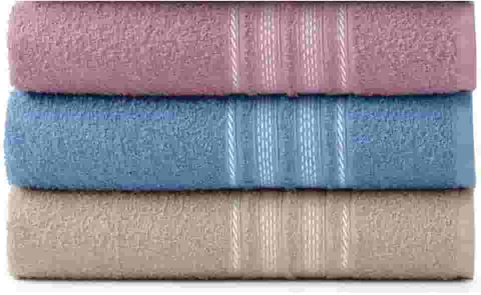 Kit 3 Toalhas de Banho Teka Escala, 100% Algodão, 280 g/m² (Vinho/Azul/Cacau)