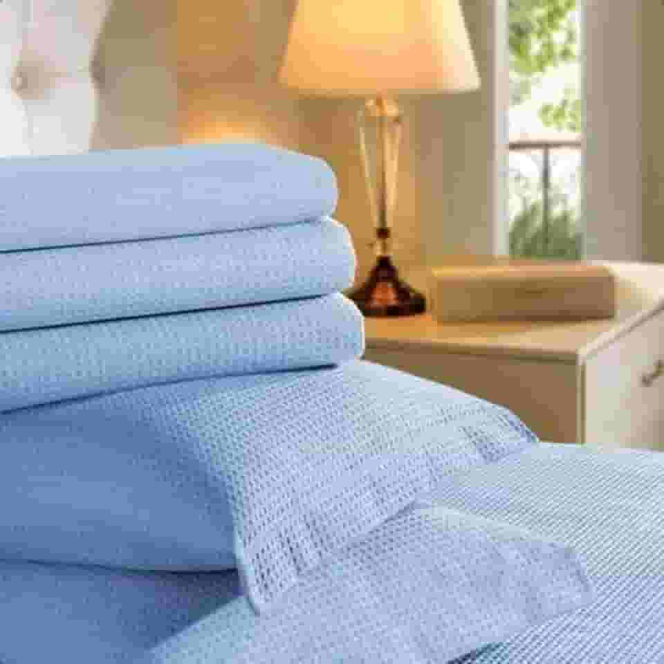 Colcha Cobre Leito de Cama Lisa Piquet 100% Algodão Luxo (Azul Claro, Queen)