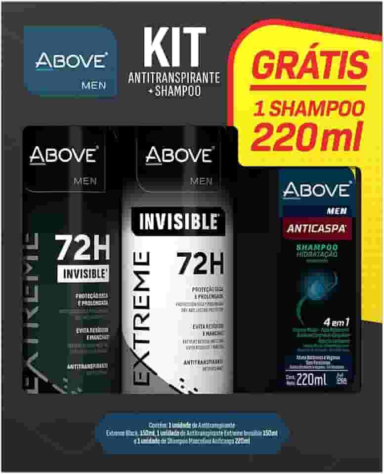 Above Kit Desodorante Antitranspirante Extra Invisible e Black 150Ml+ Shampoo Masculino Anticaspas 220Ml