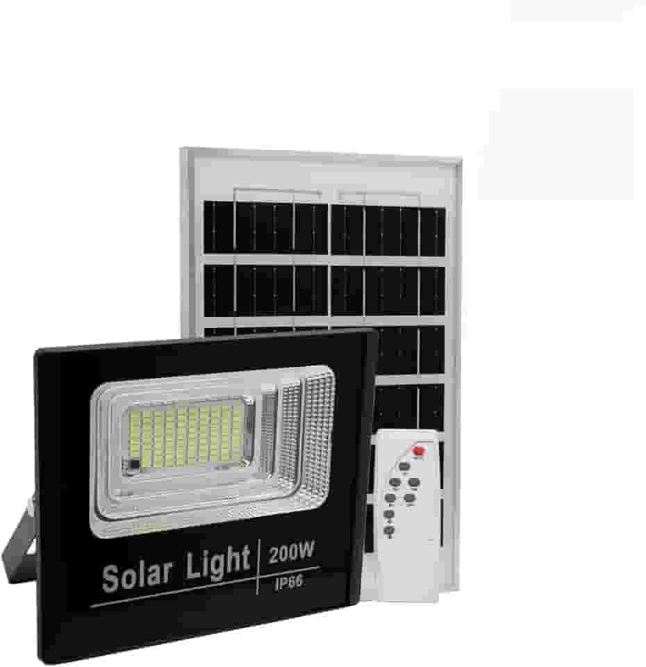 Refletor Led Solar Holofote 200w Placa Bateria Prova Dágua
