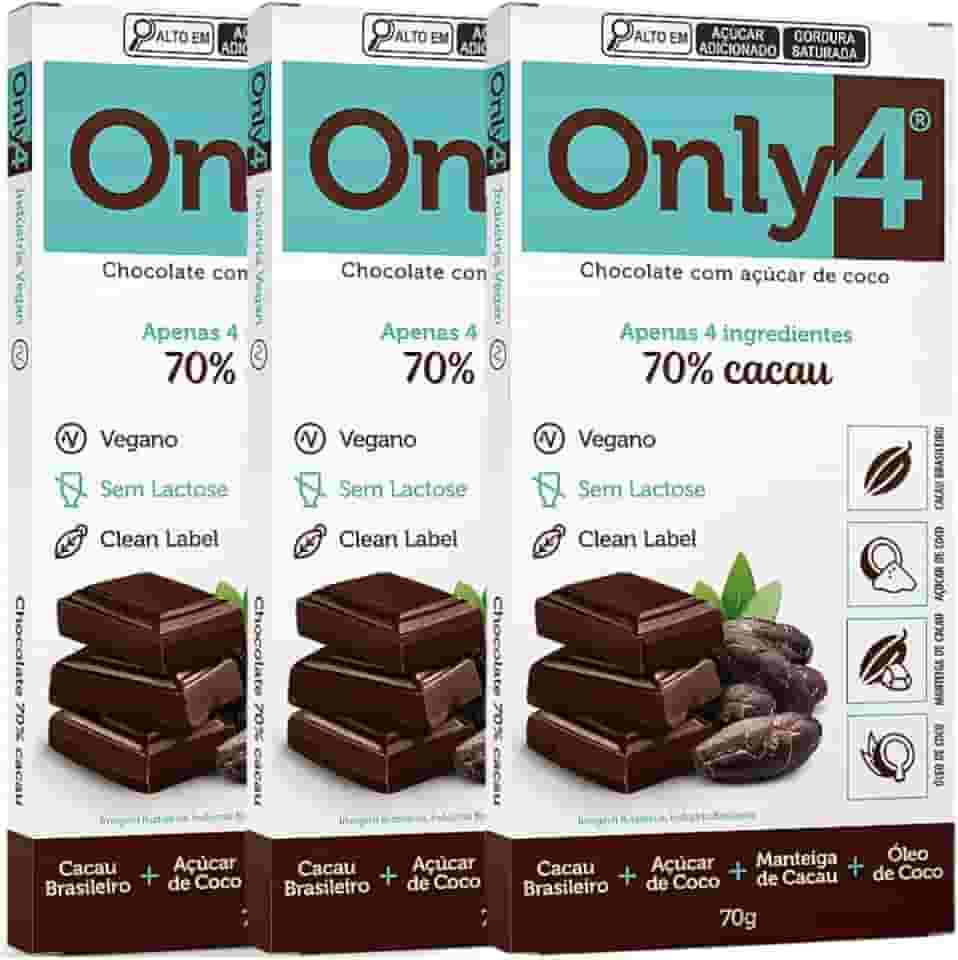 Kit com 3 Tabletes de Chocolate 70% Cacau de 70g cada - Only4