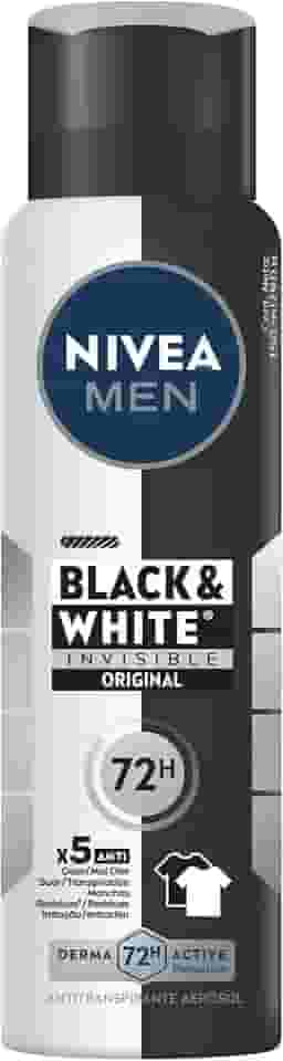 NIVEA MEN Desodorante Antitranspirante Aerossol Invisible Black & White 150ml - Proteção prolongada de 48h, cuidado suave, ação antibacteriana, fórmula 5 em 1: anti-manchas, anti-odor
