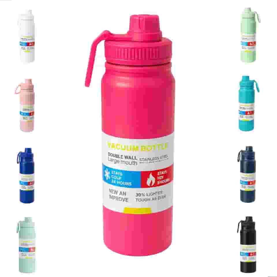 Garrafa De Água Térmica Inox 800ml Parede Dupla com Isolamento a Vácuo Quente e Frio, Antivazamento, Alça e Infusor Ideal para Academia, Caminhada, Escritório, Esportes (ROSA PINK)