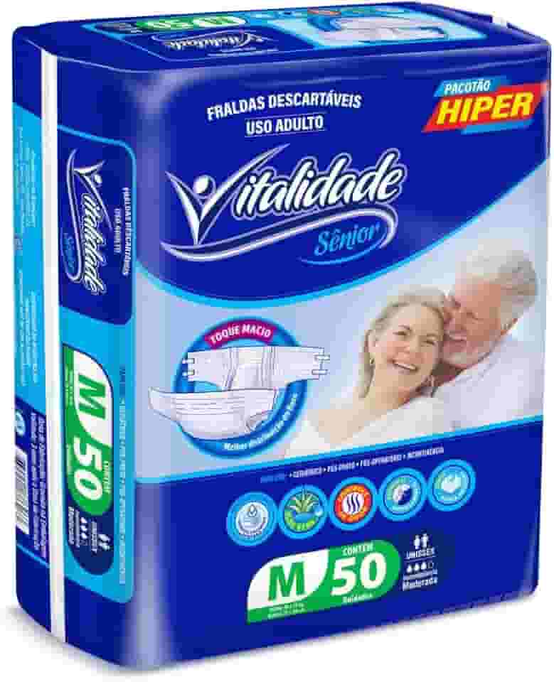 Fralda Descartável Adulto Geriátrica Vitalidade Sênior Incontinência Pacotão Fita (Tamanho M: 40 a 70 kg)