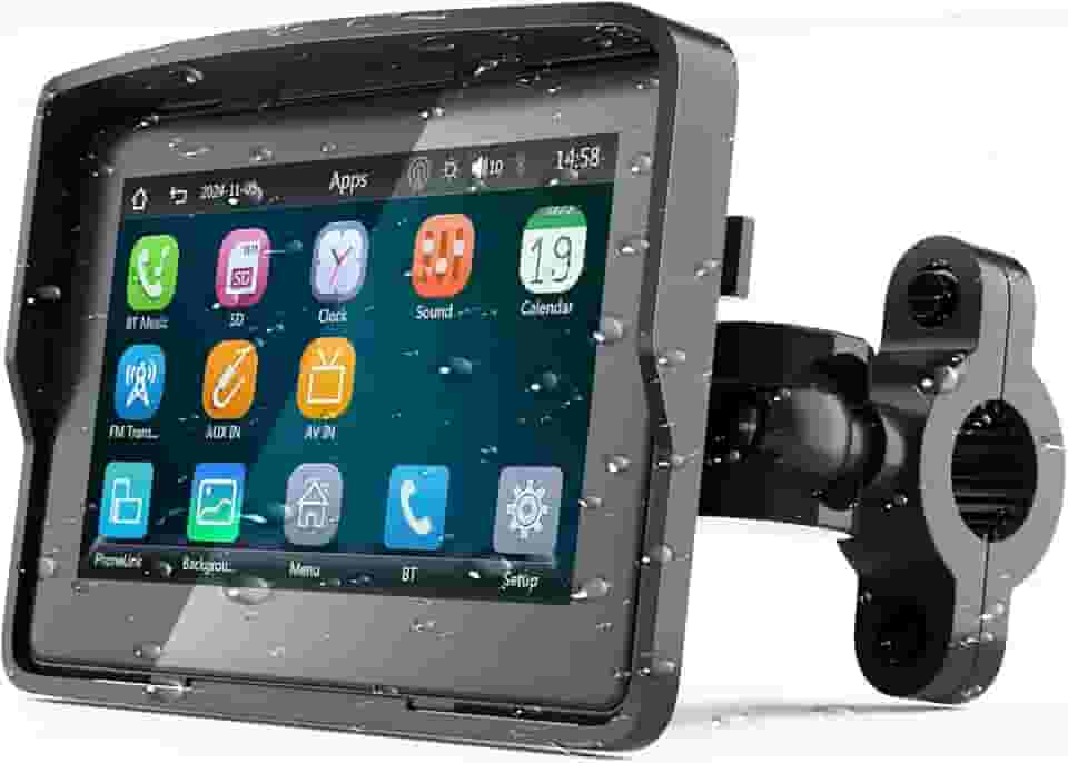 YZW Motocicleta portátil sem fio Apple Carplay e Android Auto, sistema de navegação GPS à prova d'água IP67, tela sensível ao toque de motocicleta de 12,7 cm, suporta Bluetooth duplo, EQ, Siri/Google