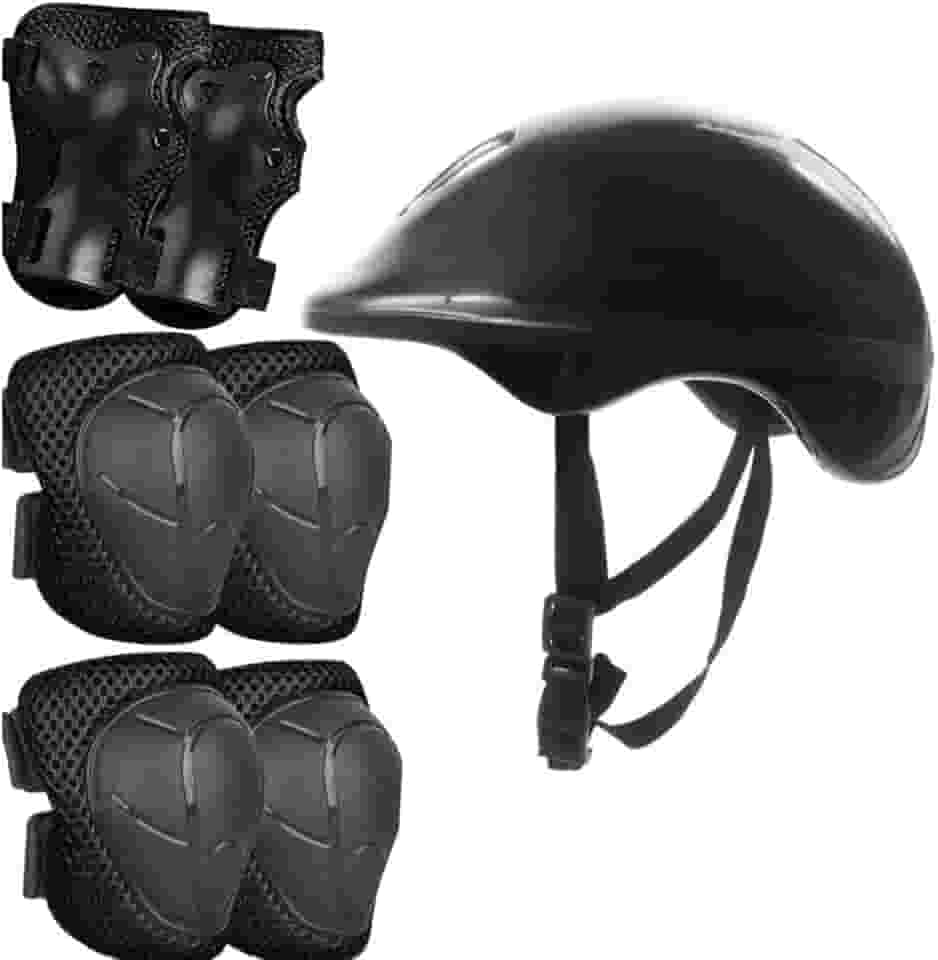 Kit Proteção Infantil Bicicleta Patins Skate Bike Capacete Ajustável Joelheira Cotoveleira Munhequeira Menino e Menina (PRETO)