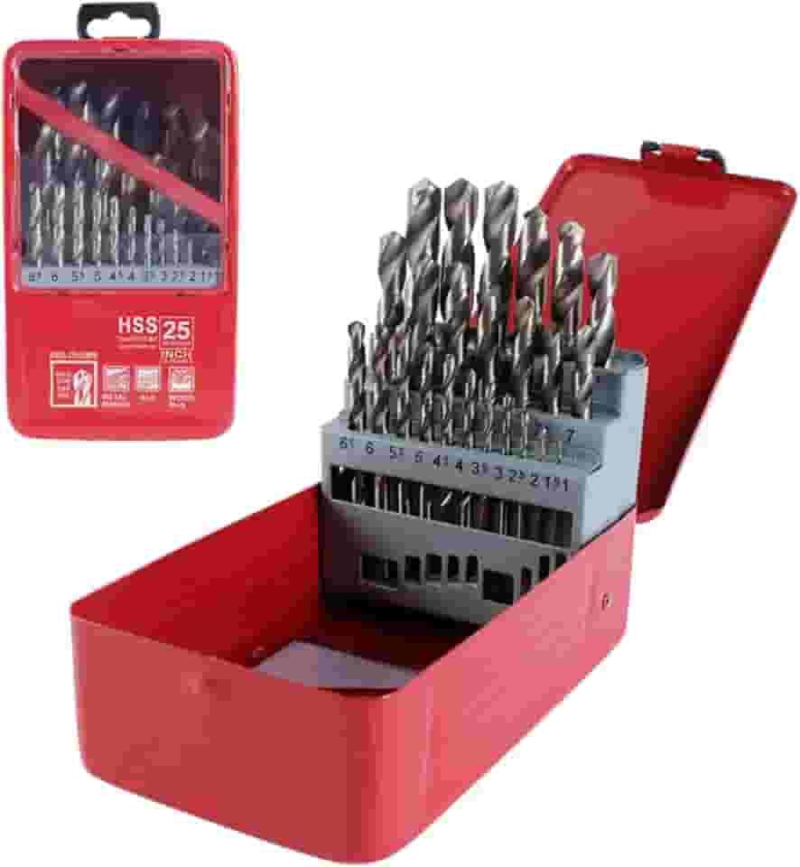 Kit 25 Peças Jogo De Brocas P/Ferro C/Caixa Metálica Novo