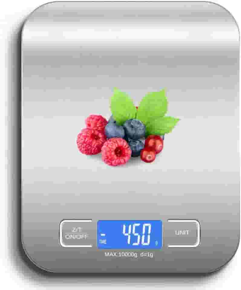 Balança de Cozinha Digital para Alimentos em Inox Resistente a Água Com Base Antiderrapante e Visor de Alta Definição Pesagem de 1g até 10kg